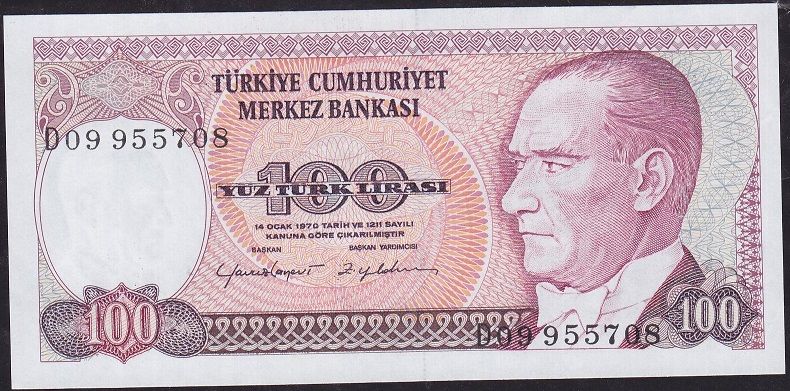 7.Emisyon 2.Tertip 100 Lira D09 955708 Çilaltı Çil