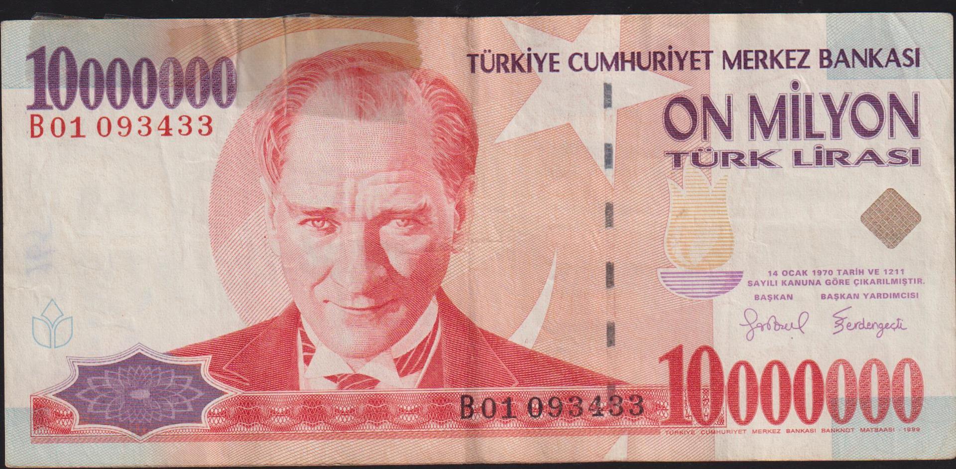 7.Emisyon 10 000 000 Lira B01 093433 Haliyle