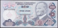 6.EMİSYON 1.TERTİP 1000 LİRA B85 359459 ÇÇT (YIKAMA VAR)