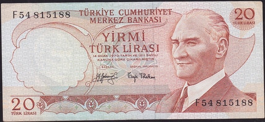 6.Emisyon 3.Tertip 20 Lira F54 815188 Temiz