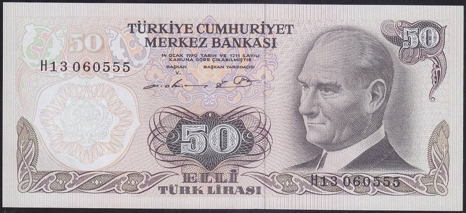 6.EMİSYON 1.TERTİP 50 LİRA H13 060555 ÇİLALTI ÇİL
