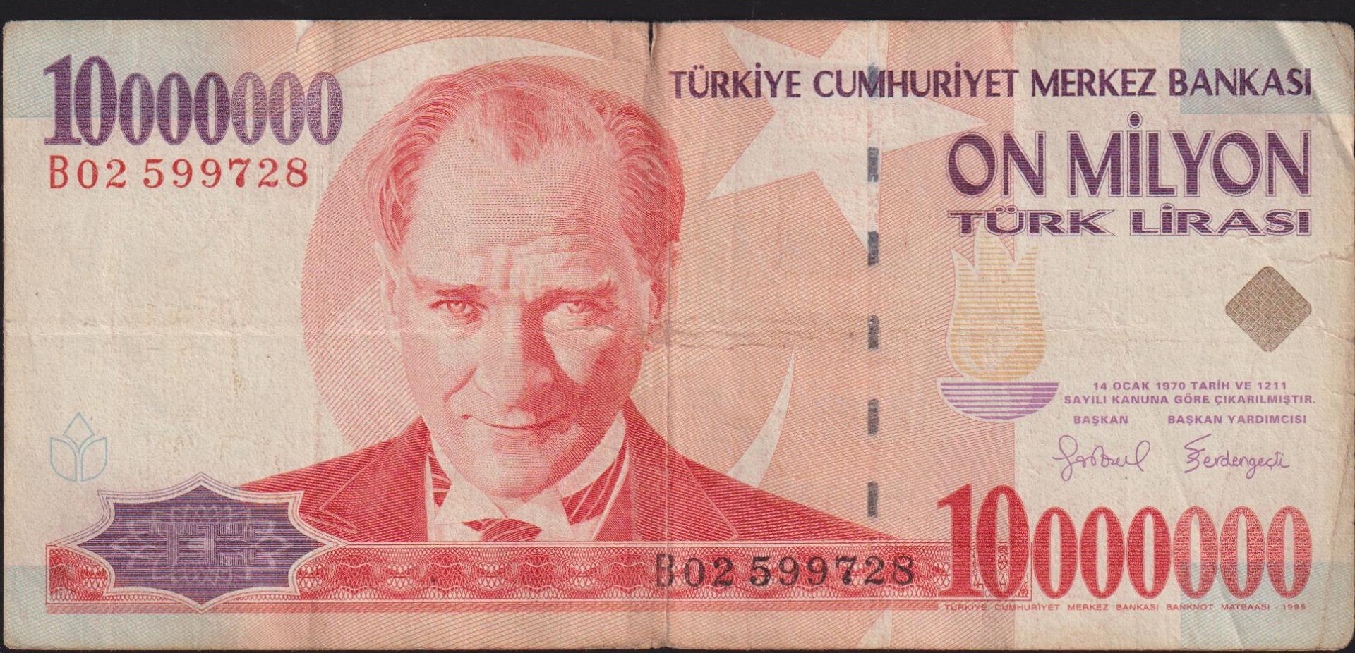 7.Emisyon 10 000 000 Lira B02 599728 Temiz