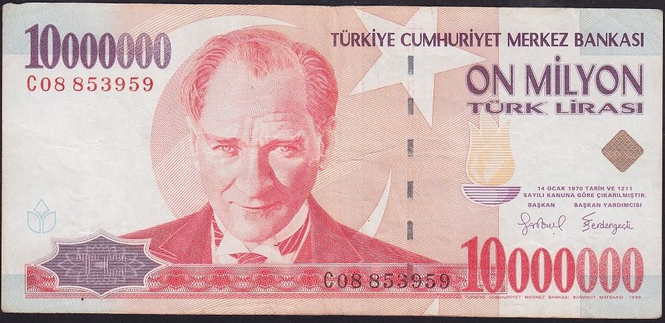 7.Emisyon 10 000 000 Lira C08 853959 Çok Temiz