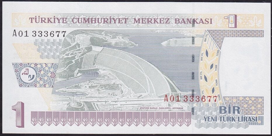 8.Emisyon 1 YTL A01 333677 Çil