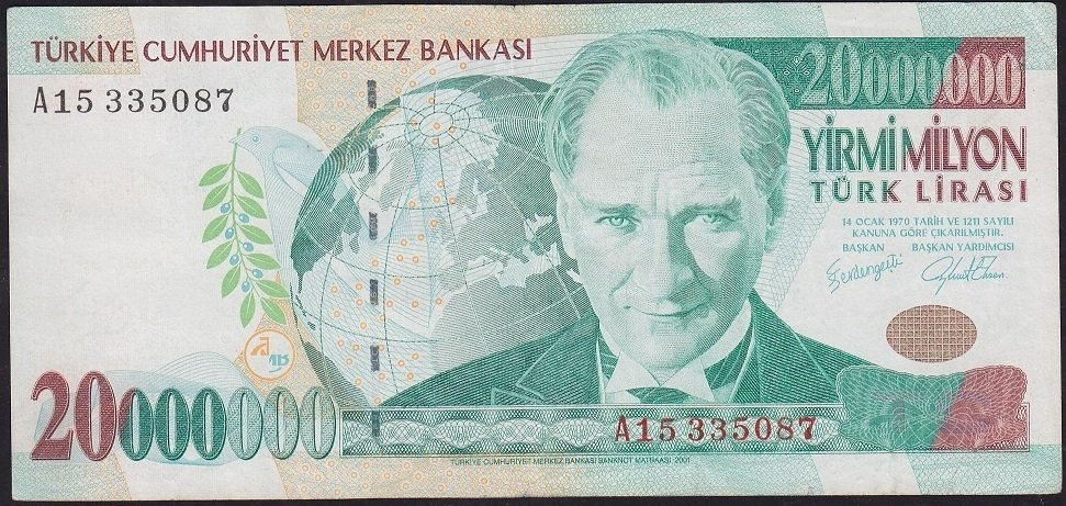 7.Emisyon 20 000 000 Lira A15 335087 Çok Temiz+