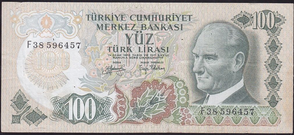 6.Emisyon 2.Tertip 100 Lira F38 596457 Çok Temiz