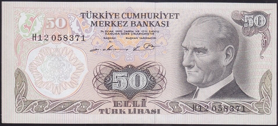 6.EMİSYON 1.TERTİP 50 LİRA H12 058371 ÇİLALTI