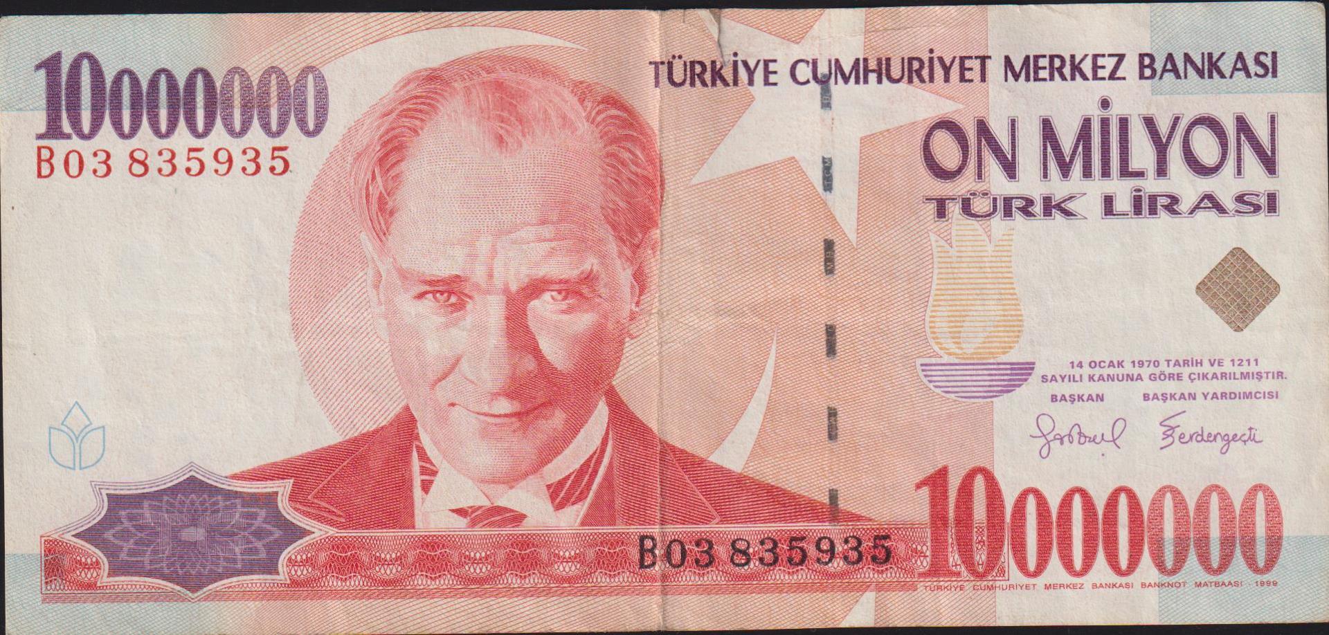 7.Emisyon 10 000 000 Lira B03 835935 Temiz+