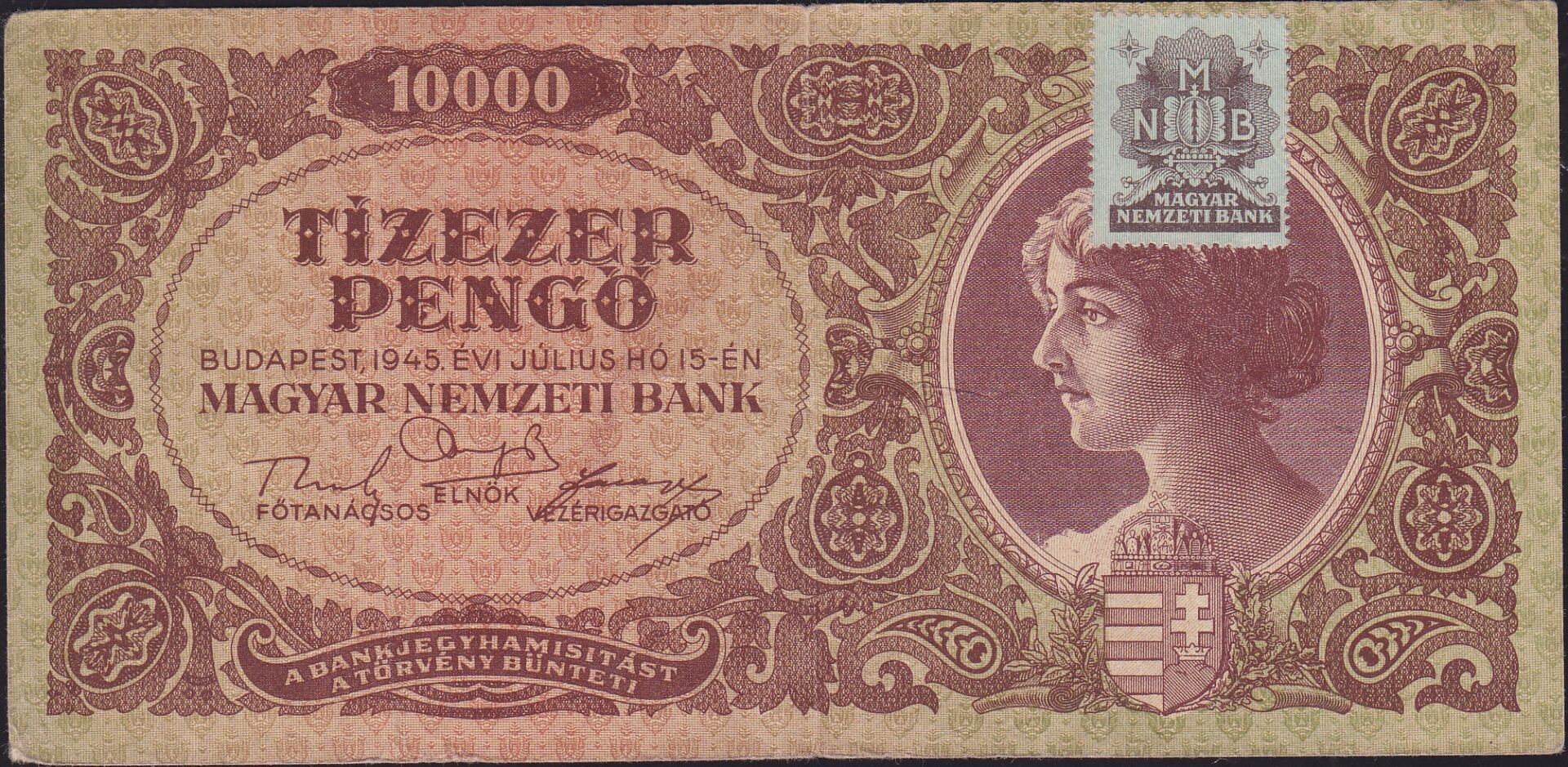 Macaristan 10.000 Pengo 1945 Çok Temiz+