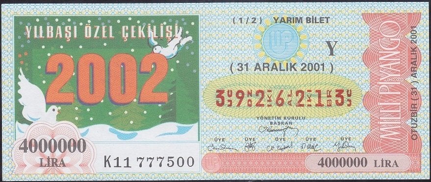 2001 31 Aralık Yarım Bilet - Y Serisi