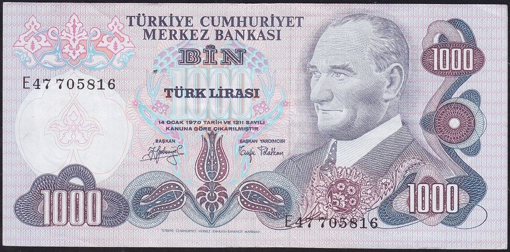 6.Emisyon 2.Tertip 1000 Lira E47 705816 Çok Çok Temiz