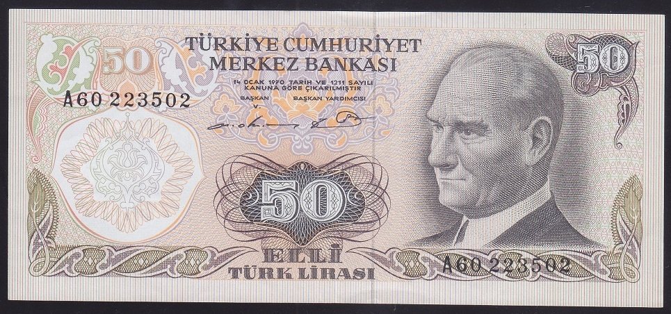 6.EMİSYON 1.TERTİP 50 LİRA A60 223502 ÇİLALTI eski para alan yerler