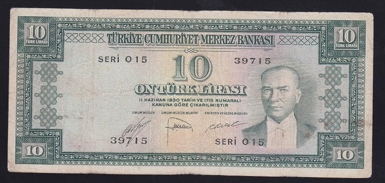 5.EMİSYON 2.TERTİP 10 LİRA O15 39715 TEMİZ (YIKAMA VAR)