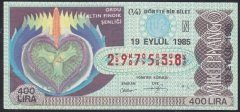 1985 19 EYLÜL ÇEYREK BİLET N SERİSİ