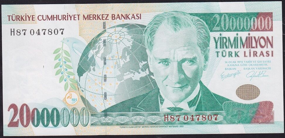 7.Emisyon 20000000 Lira H87 047807 Çok Çok Temiz+