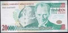 7.Emisyon 20000000 Lira H87 047807 Çok Çok Temiz+