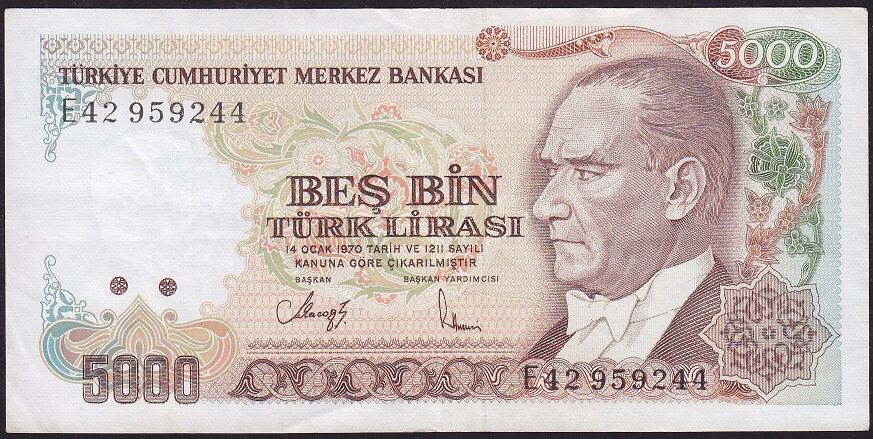 7.Emisyon 3.Tertip 5000 Lira E42 959244 Çok Temiz+