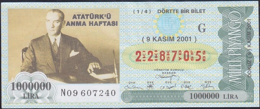 2001 9 Kasım Çeyrek Bilet - G Serisi