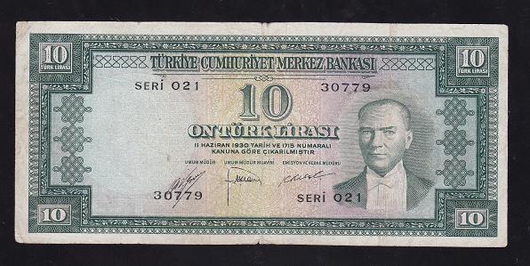 5.EMİSYON 2.TERTİP 10 LİRA O21 30779 ÇOK TEMİZ (YIKAMA VAR)
