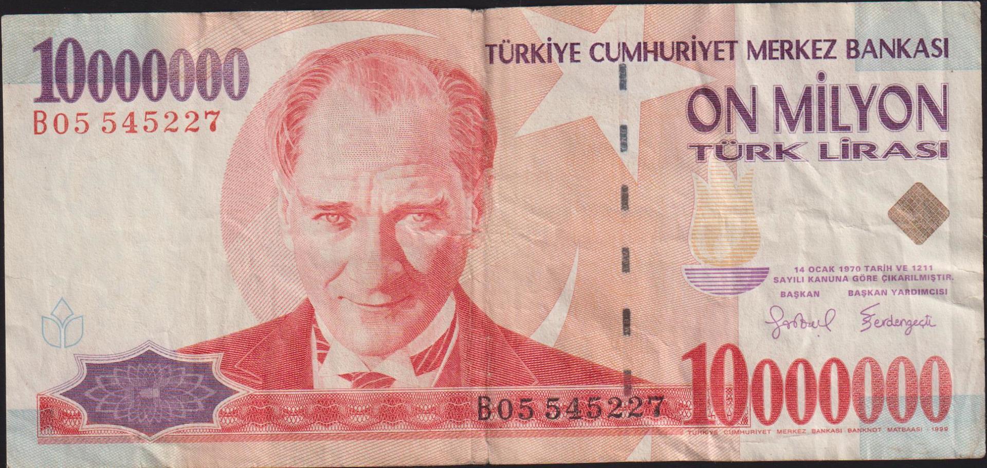 7.Emisyon 10 000 000 Lira B05 545227 Temiz+