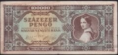 Macaristan 100.000 Pengo 1945 Çok Temiz