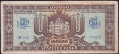 Macaristan 100.000 Pengo 1945 Çok Temiz