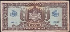 Macaristan 100.000 Pengo 1945 Çok Temiz