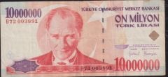 7.Emisyon 10 000 000 Lira B72 003891 Çok Temiz
