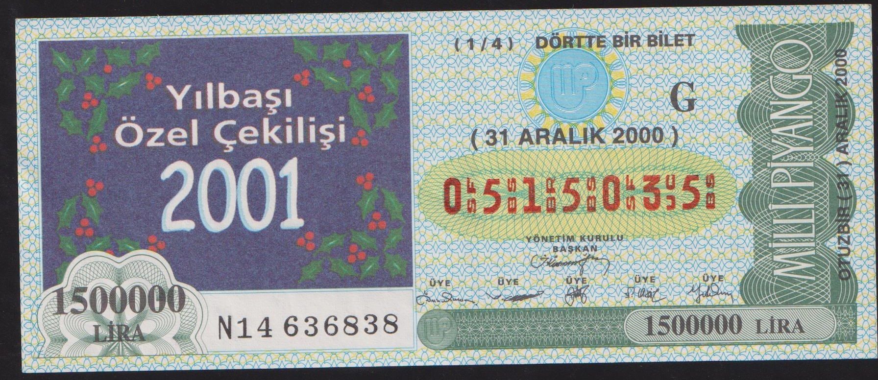 2000 31 Aralık Çeyrek Bilet - G Serisi