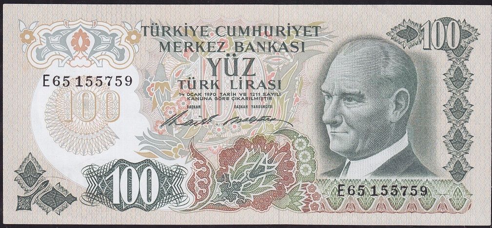 6.Emisyon 1.Tertip 100 Lira E65 155759 Çilaltı Çil