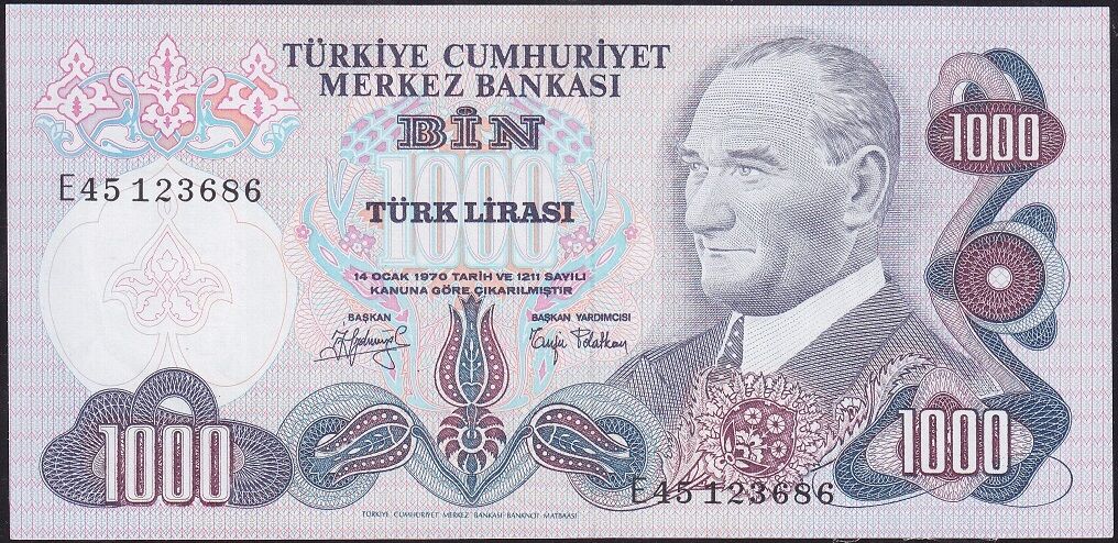 6.Emisyon 2.Tertip 1000 Lira E45 123686 Çilaltı Çil