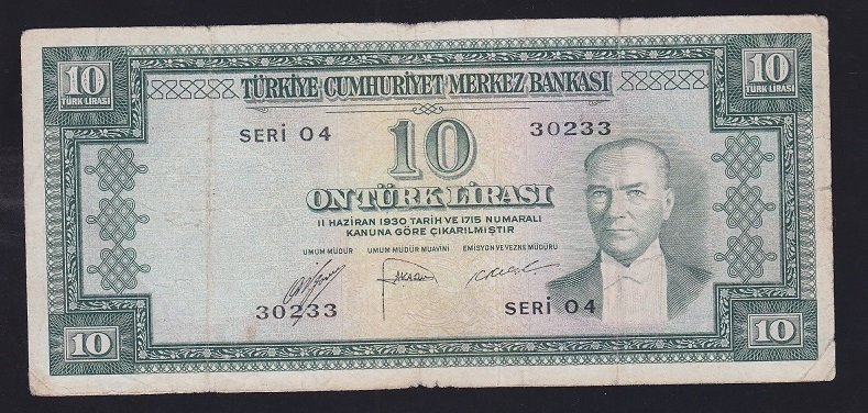 5.EMİSYON 2.TERTİP 10 LİRA O4 30233 TEMİZ ( YIKAMA VAR )