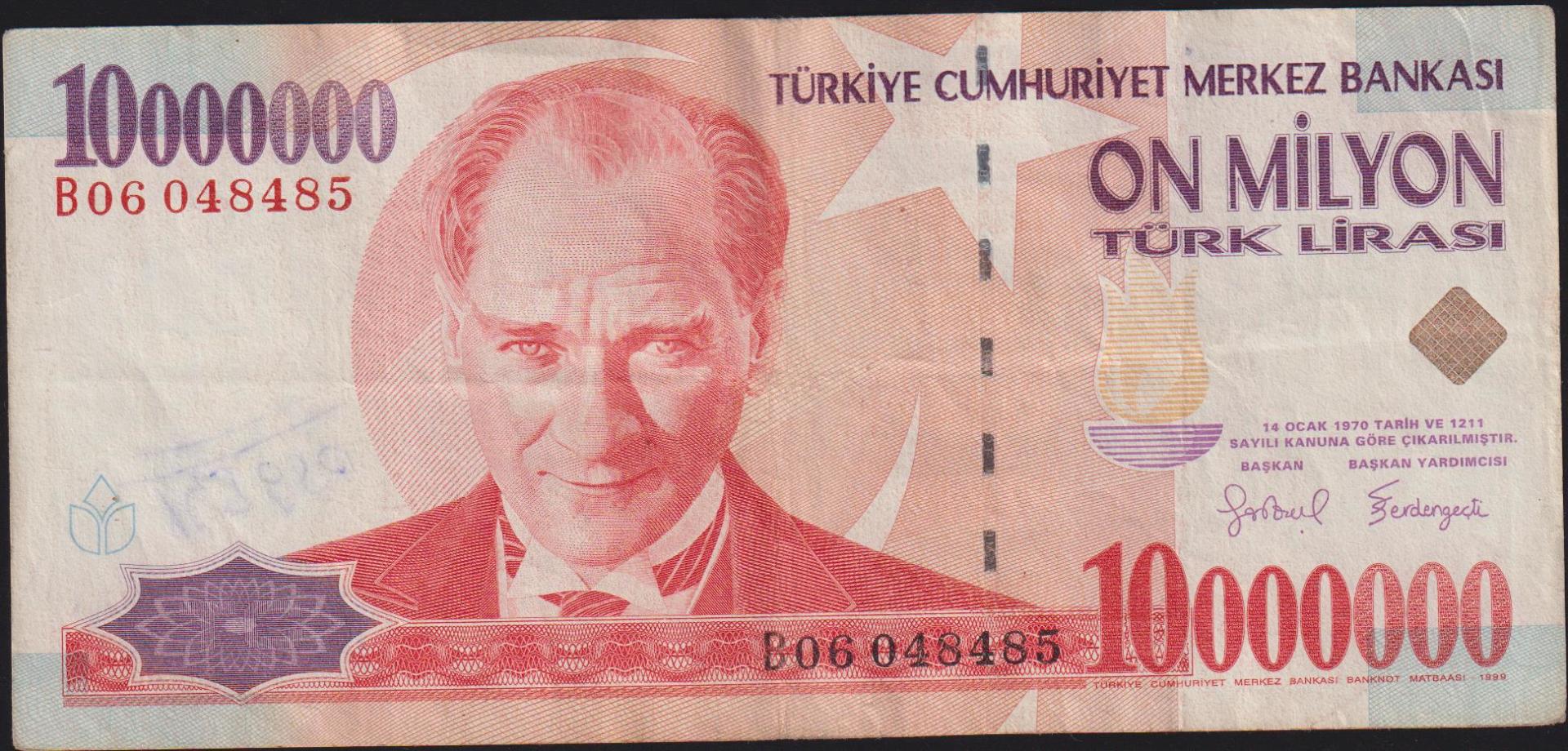 7.Emisyon 10 000 000 Lira B06 048485 Çok Temiz