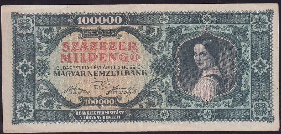 Macaristan 100.000 Pengo 1946 Çok Çok Temiz+