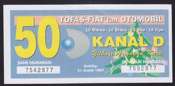KANAL D YILBAŞI ARMAĞAN KARTI 1998 ARABA ÇEKİLİŞİ