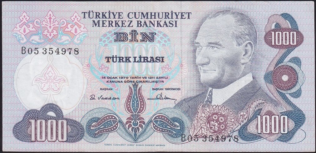 6.Emisyon 1.Tertip 1000 Lira B05 354978 Çok Temiz+
