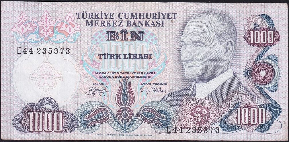 6.Emisyon 2.Tertip 1000 Lira E44 235373 Çok Temiz+