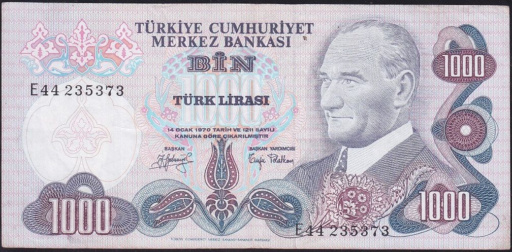 6.Emisyon 2.Tertip 1000 Lira E44 235373 Çok Temiz+