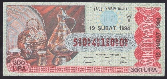 1984 19 ŞUBAT YARIM BİLET Y SERİSİ