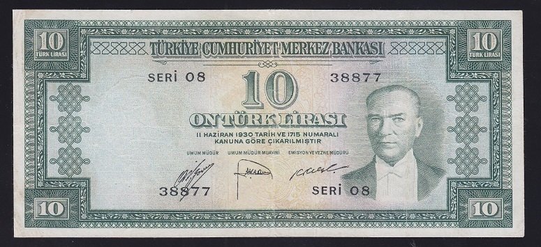 5.EMİSYON 2.TERTİP 10 LİRA O8 38877 ÇOK TEMİZ (İŞLEM VAR)