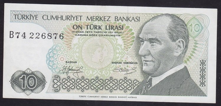 7.EMİSYON 1.TERTİP 10 LİRA B74 226876 ÇÇT + KISA KAŞ