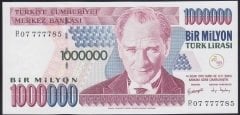 7.EMİSYON 3.TERTİP 1 000 000 LİRA R07 777785 ÇİL