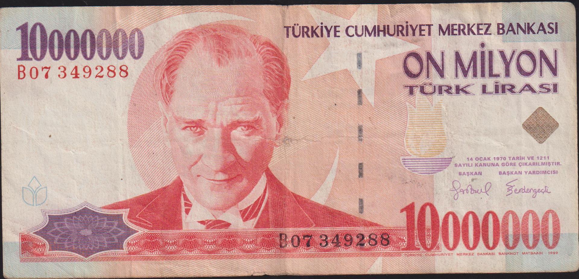 7.Emisyon 10 000 000 Lira B07 349288 Çok Temiz