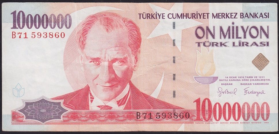 7.Emisyon 10 000 000 Lira B71 593860 Çok Temiz