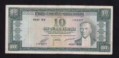 5.EMİSYON 2.TERTİP 10 LİRA R2 19507 ÇOK TEMİZ ( YIKAMA VAR )