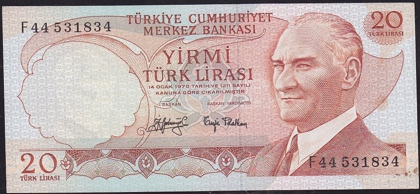 6.Emisyon 3.Tertip 20 Lira F44 531834 Çok Çok Temiz