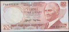 6.Emisyon 3.Tertip 20 Lira F44 531834 Çok Çok Temiz