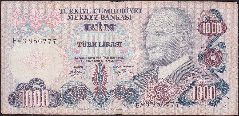 6.Emisyon 2.Tertip 1000 Lira E43 856777 Çok Temiz