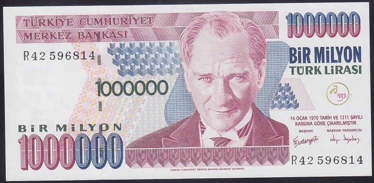 7.EMİSYON 3.TERTİP 1 000 000 LİRA R42 596814 ÇİLALTI ÇİL