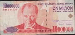 7.Emisyon 10 000 000 Lira B08 404756 Çok Temiz